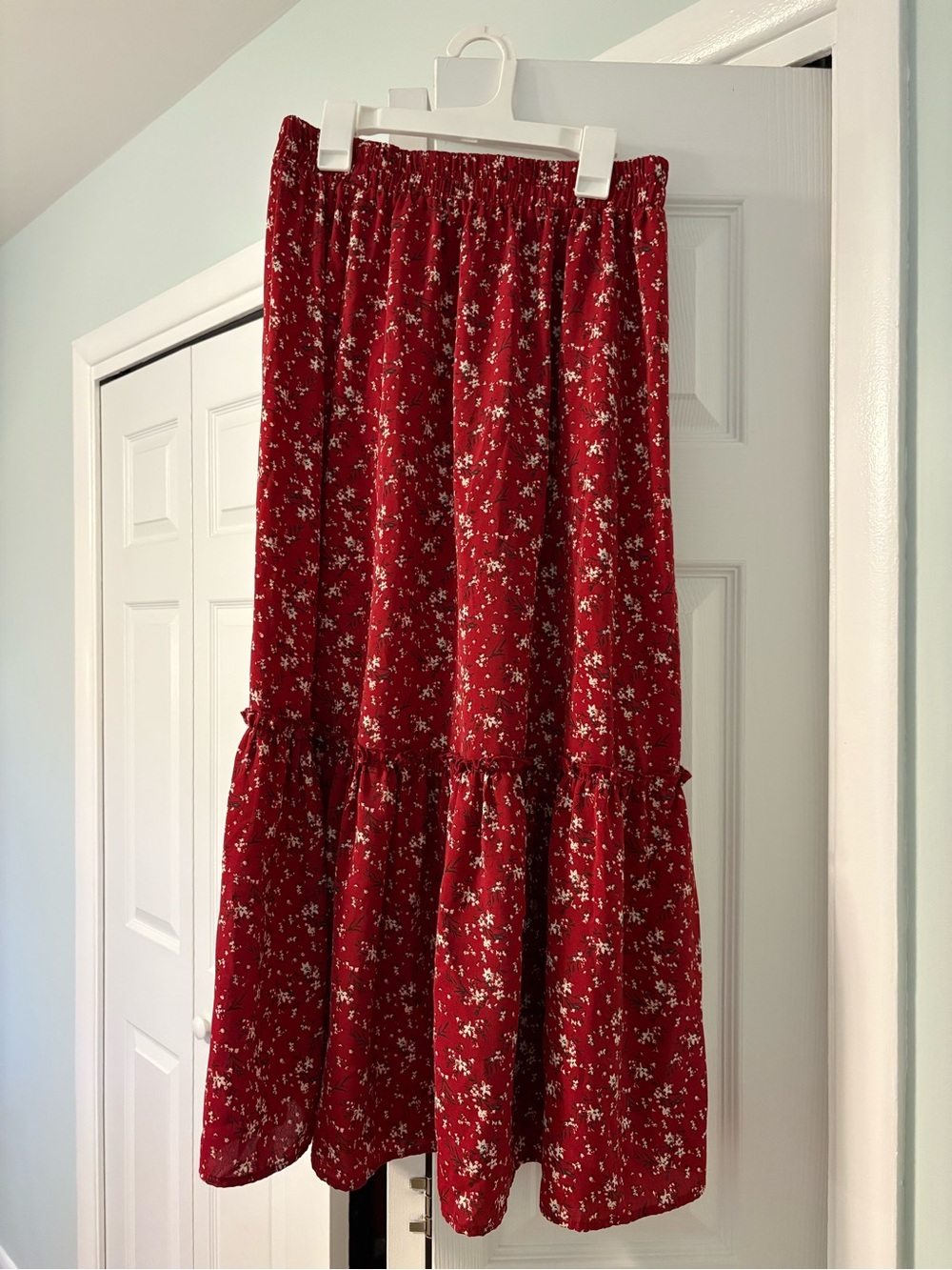 Boheme Red Floral Tiered Maxi Skirt
